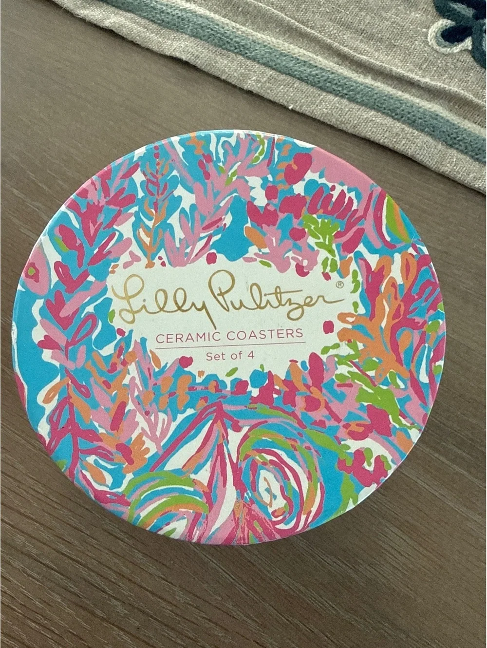 Lilly Pulitzer Set of 4 Ceramic Coasters with Decorative Box